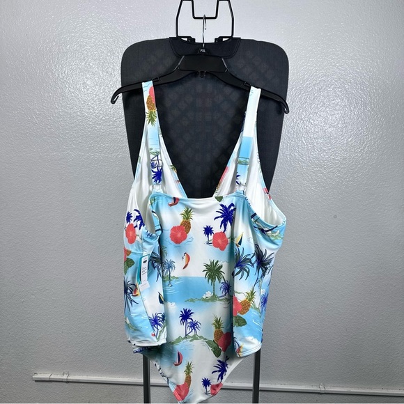 White and Blue One Piece Swimwear with Classic Design - Picture 2 of 6